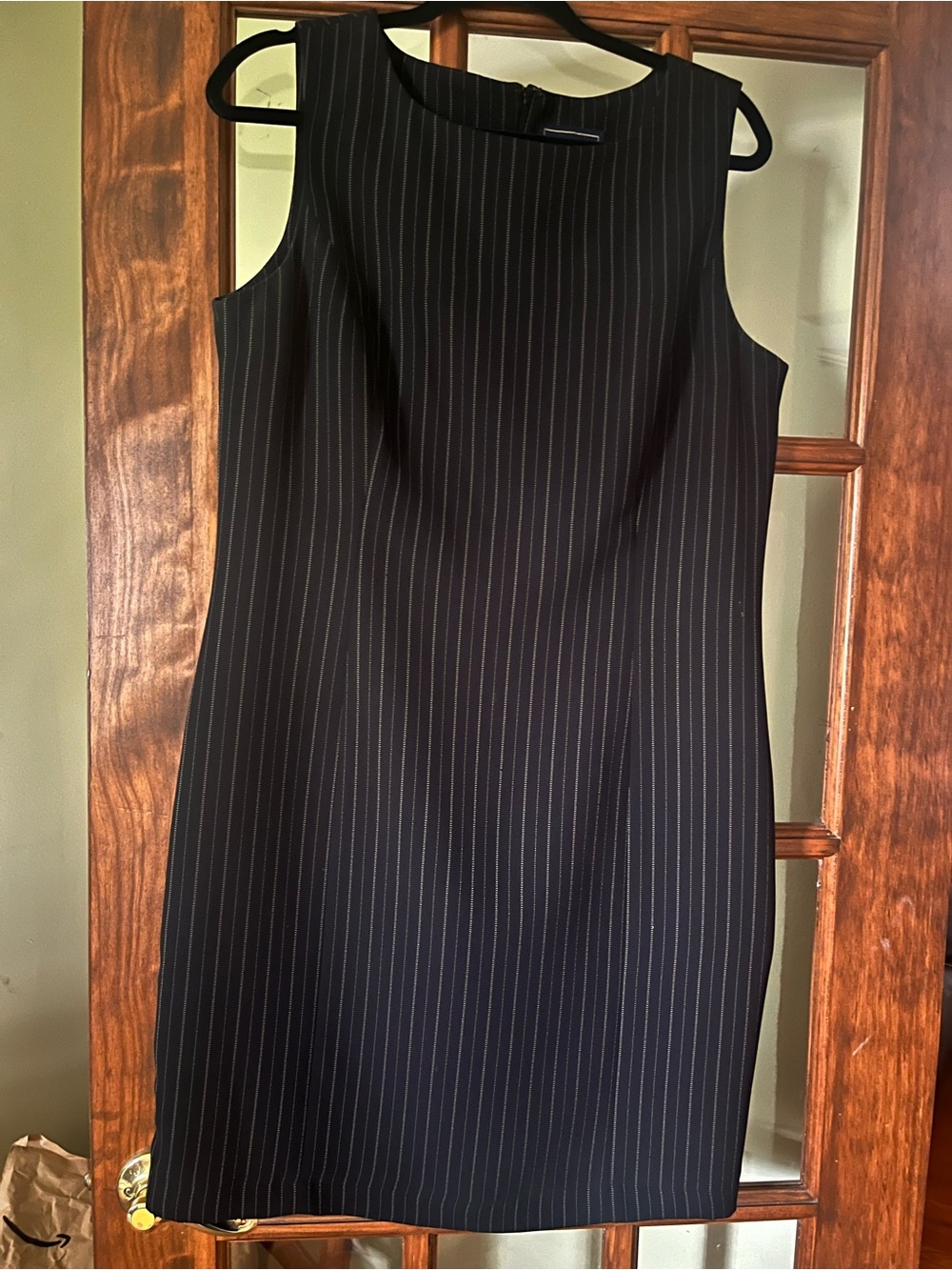 Laura Scott Black Pinstripe Sleeveless Sheath Dress